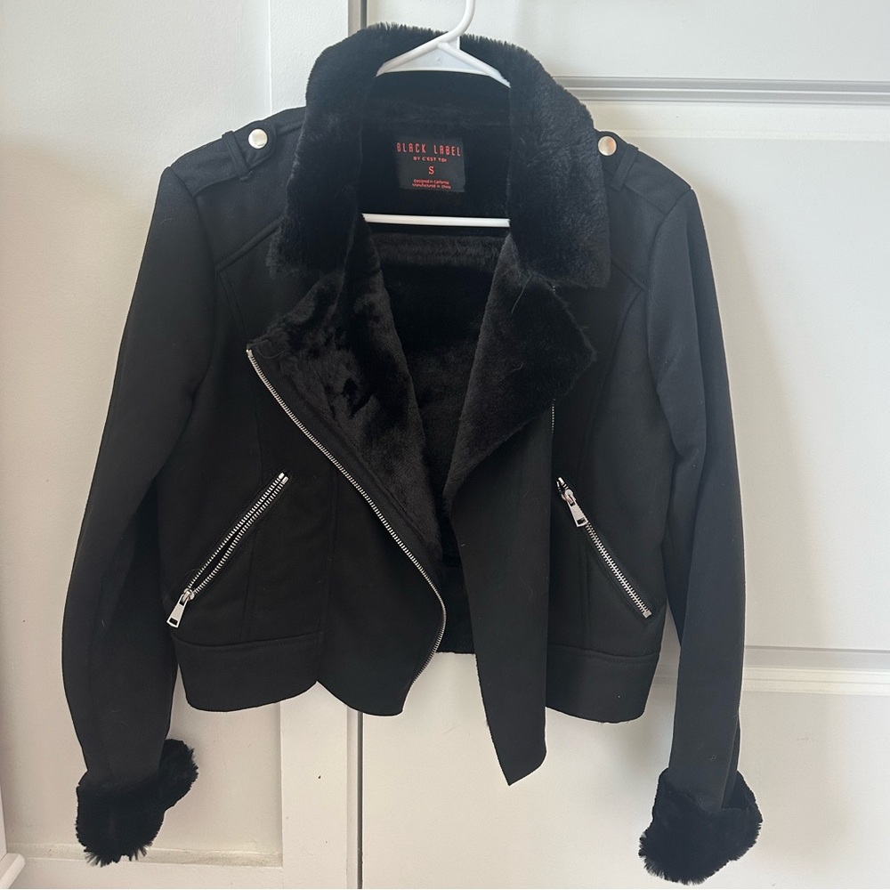 Black Faux Fur Lined Moto Jacket